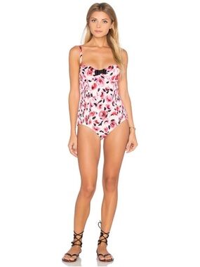 Kate Spade Cream Pink Bay Of Roses Underwire One-Piece Swimsuit Size Large